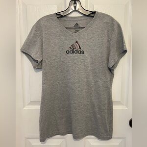 ADIDAS Women's Gray Logo V-Neck Short Sleeve Tee Size XL